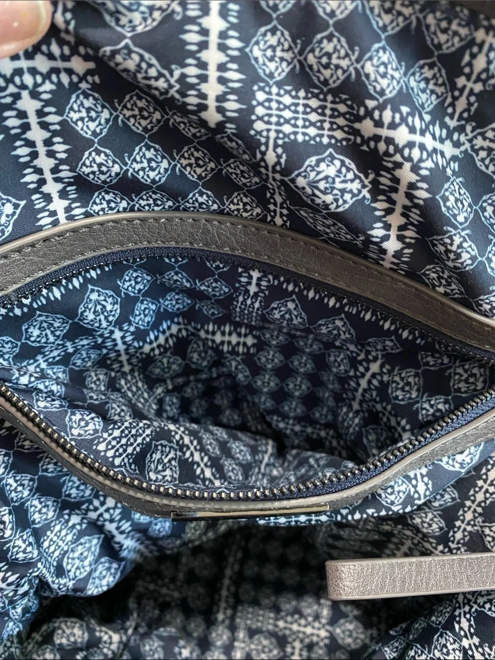 MMS Design Studio Navy and Gray Patterned Handbag Interior